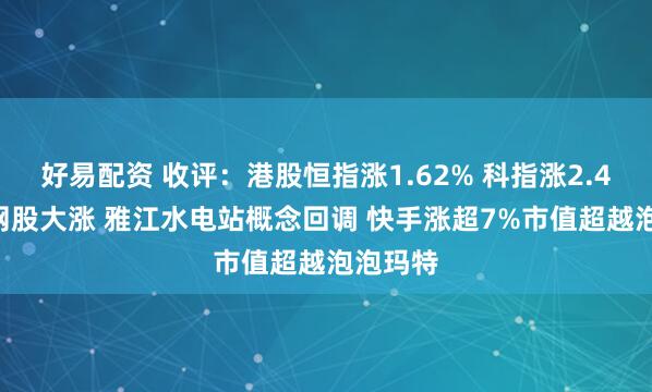 好易配资 收评：港股恒指涨1.62% 科指涨2.48% 科网股大涨 雅江水电站概念回调 快手涨超7%市值超越泡泡玛特